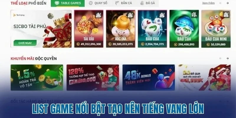 List game nổi bật tạo nên tiếng vang lớn